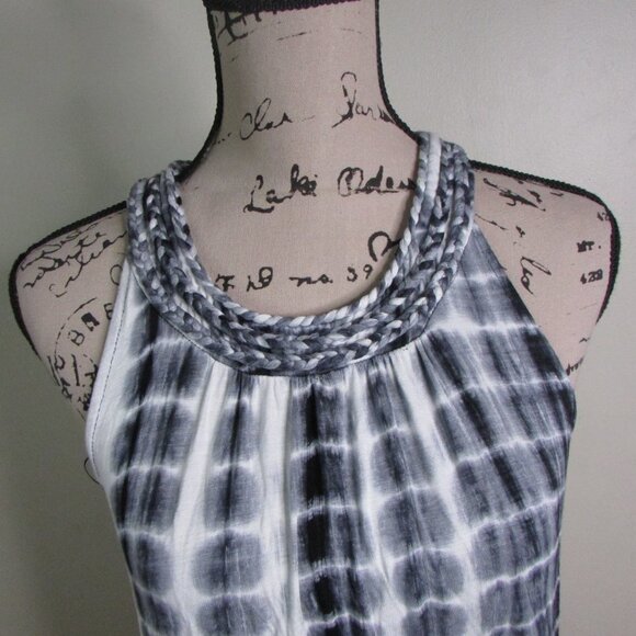 Antibes Blanc Sleeveless Blouse M Black White Tye Dye - Picture 5 of 11